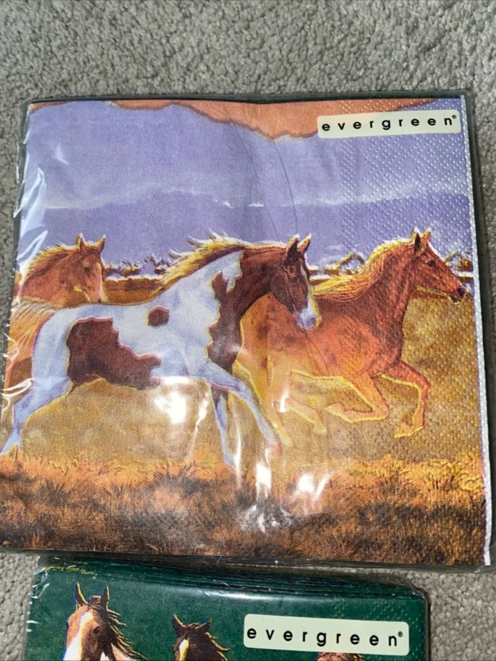VTG Evergreen Horses Equestrian Cocktail & Luncheon‎ Napkins Set New Deadstock